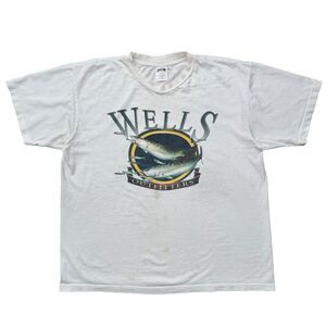 Vintage 90s Wells Outfitters Fishing Tee XL Single Stitch Thrashed Distressed